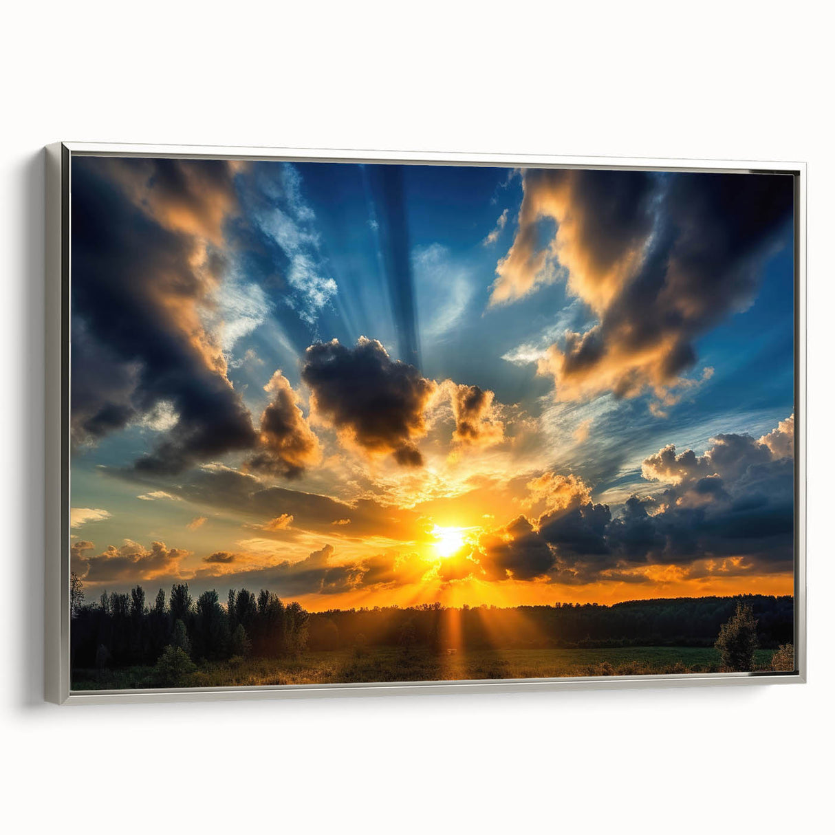 Vibrant Sunset Over Field – Stunning Sun Wall Art with Dramatic Sky