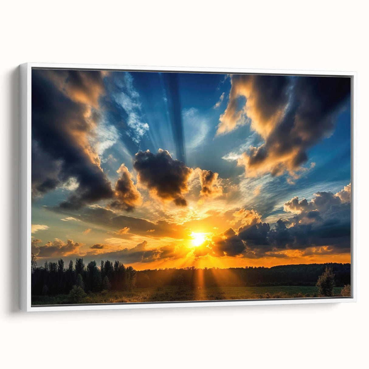 Vibrant Sunset Over Field – Stunning Sun Wall Art with Dramatic Sky