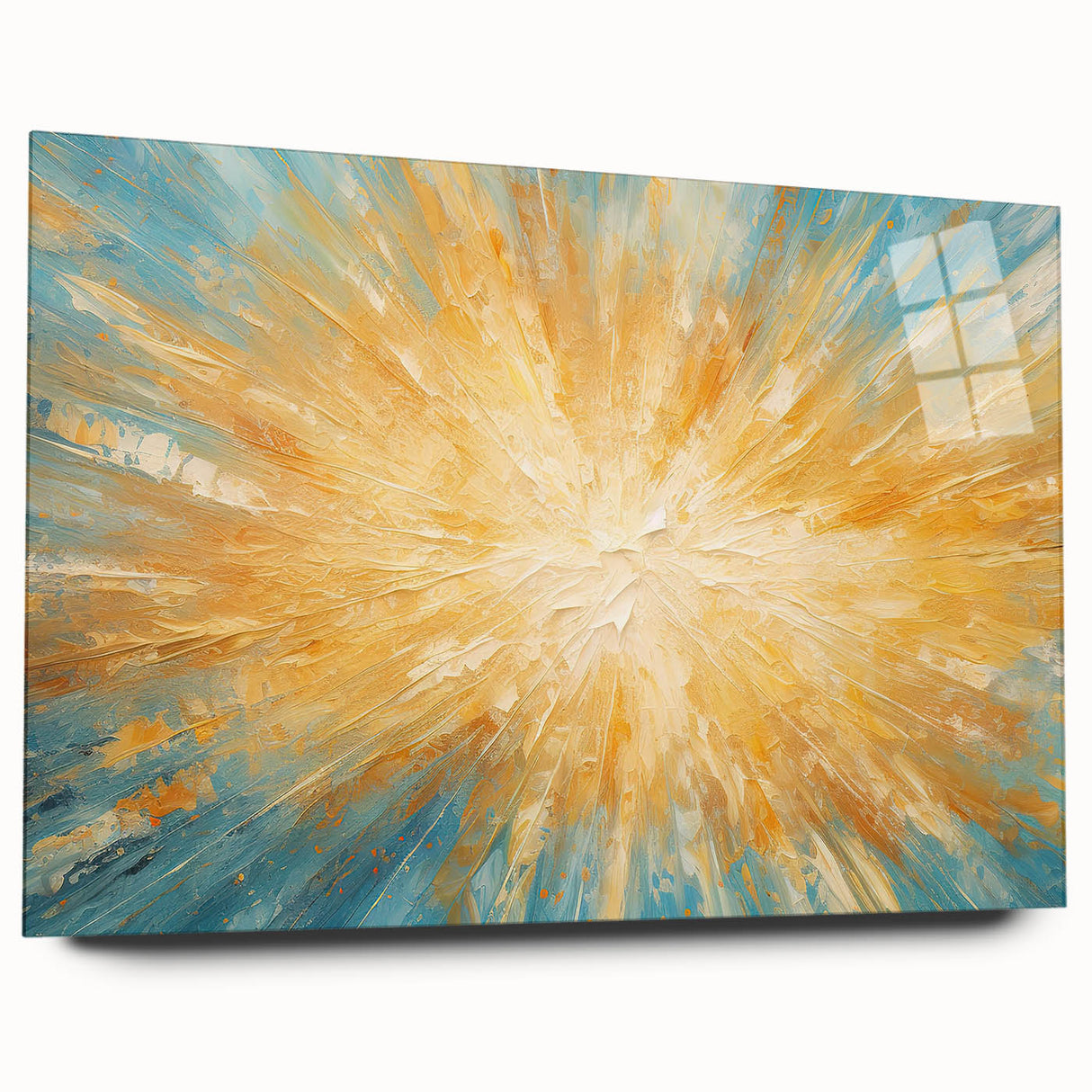 Radiant Sunburst Explosion – Abstract Sun Wall Art with Gold and Blue