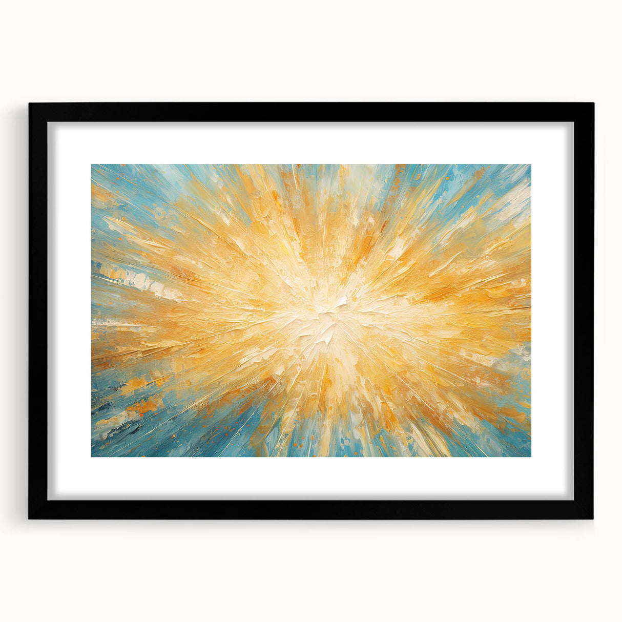Radiant Sunburst Explosion – Abstract Sun Wall Art with Gold and Blue