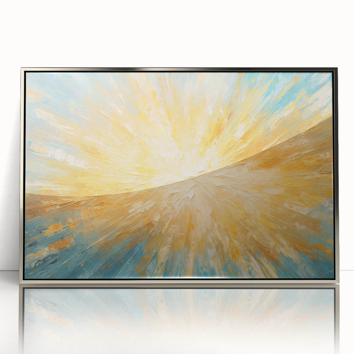 Radiant Sunburst Explosion – Abstract Sun Wall Art with Gold and Blue
