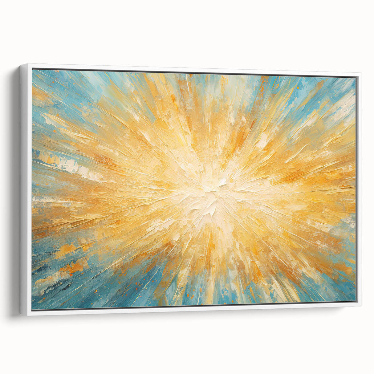 Radiant Sunburst Explosion – Abstract Sun Wall Art with Gold and Blue