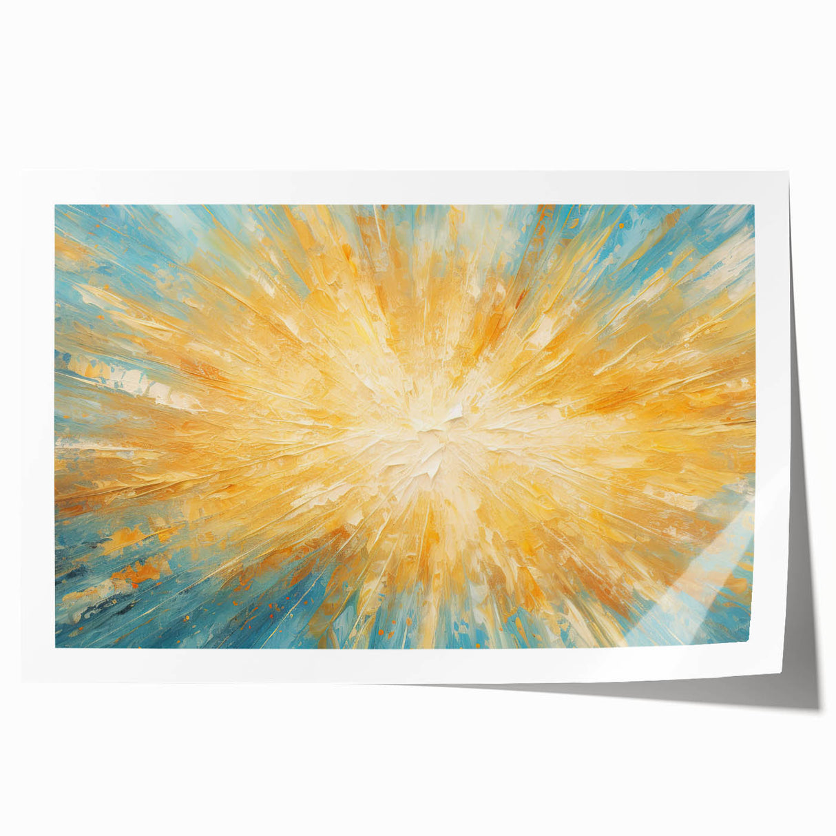 Radiant Sunburst Explosion – Abstract Sun Wall Art with Gold and Blue