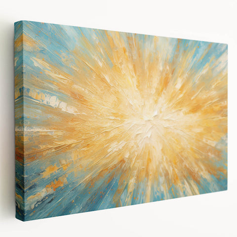 Radiant Sunburst Explosion – Abstract Sun Wall Art with Gold and Blue