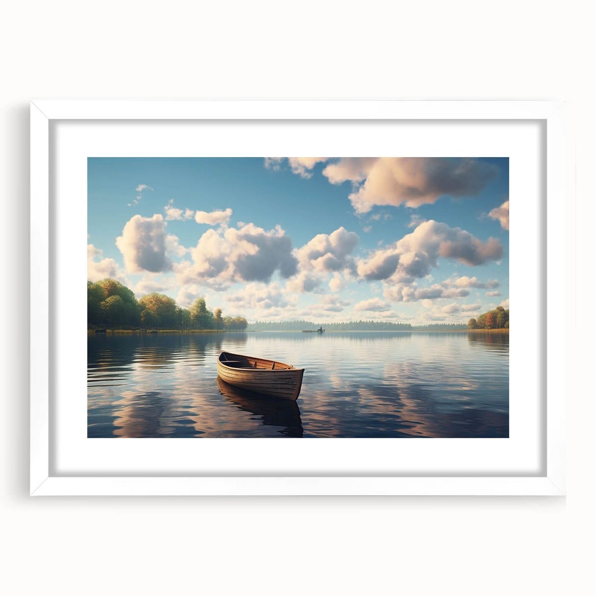 Extra large abstract art print of a textured rowboat, in muted earth tones on a white framed canvas.