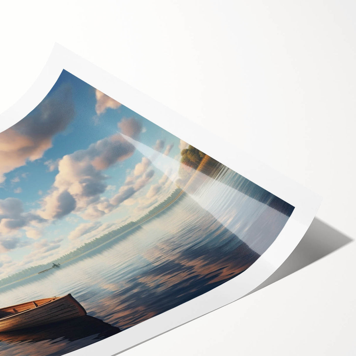 Extra large wall art featuring a rowboat in muted earth tones on a rolled canvas, ideal for large living room decor.