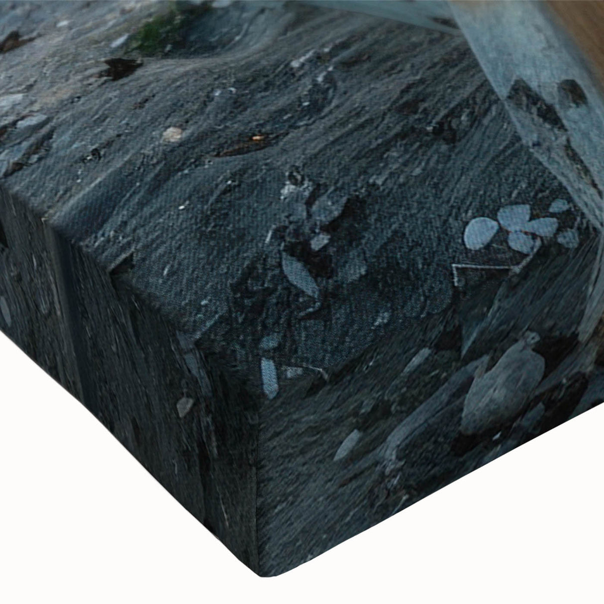 Black and white landscape art painting of a rowboat on water, printed on large stretched canvas.