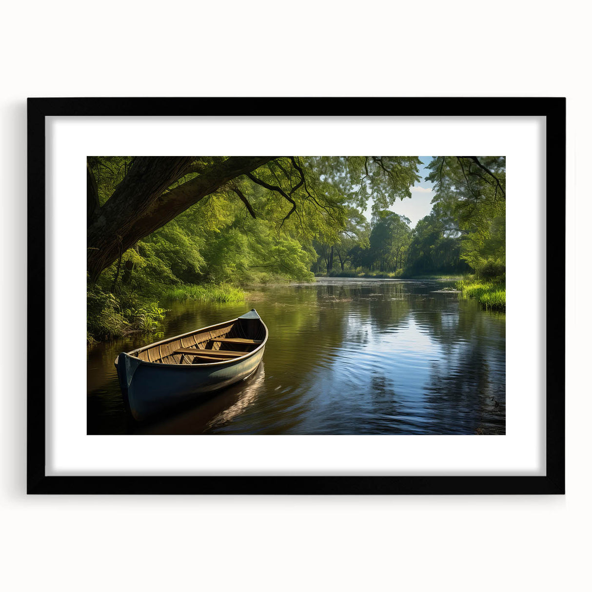 Abstract art print of a rowboat in vibrant, colorful hues on a textured, extra large canvas, suited for living room decor.