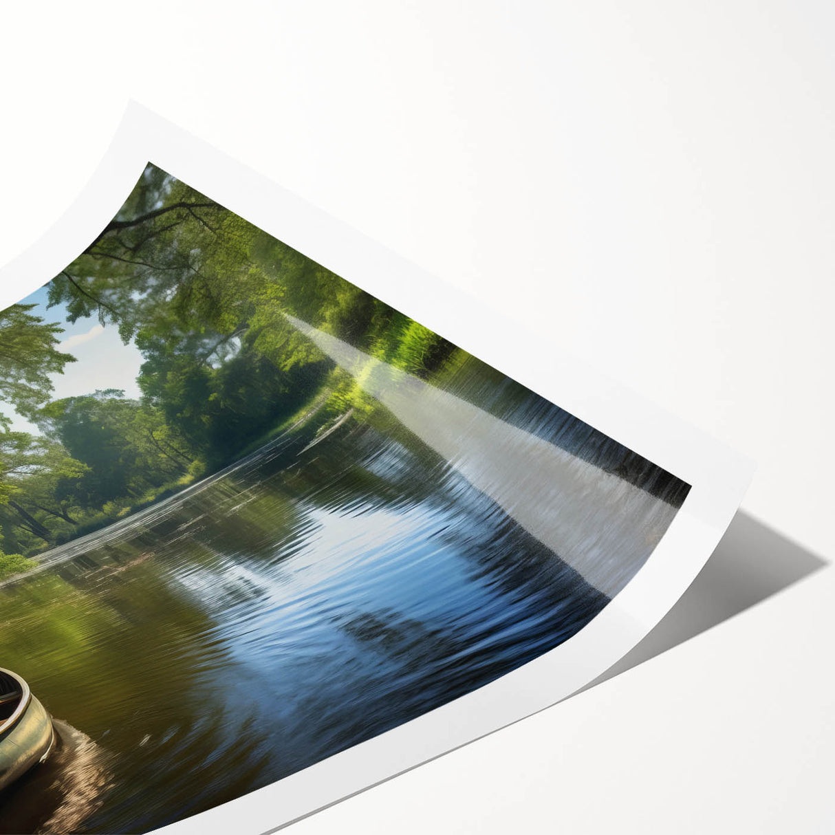 Extra large wall art featuring a rowboat on calm waters, rendered in soft gray tones on a rolled canvas.