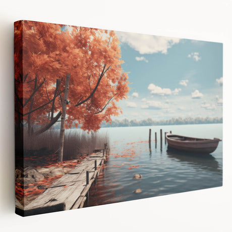 Side view of a rowboat on a stretched canvas, rendered in muted blue and gray tones, suitable for kitchen wall art.