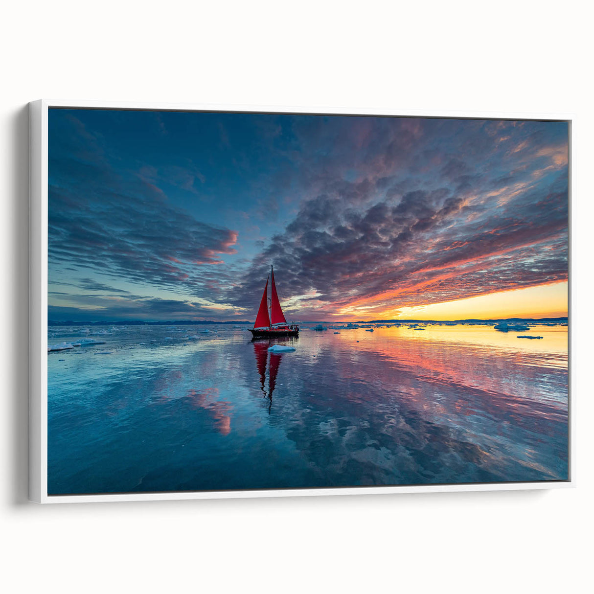 Framed canvas depicting a vintage sailboat on a muted black and gray seascape, ideal for bedroom wall art.