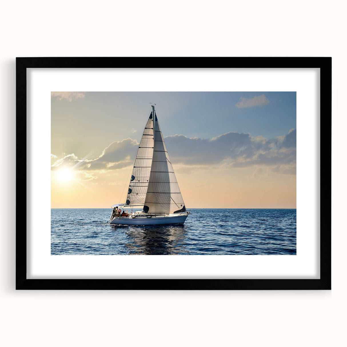 Extra large abstract art print of a colorful sailboat, textured finish on black framed canvas, ideal for living room decor.