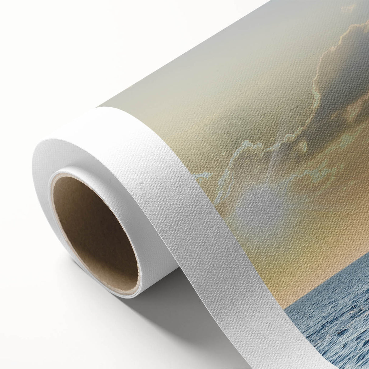 Art deco style sailboat illustration in pastel blue and cream, rolled canvas, ideal for nursery wall art.