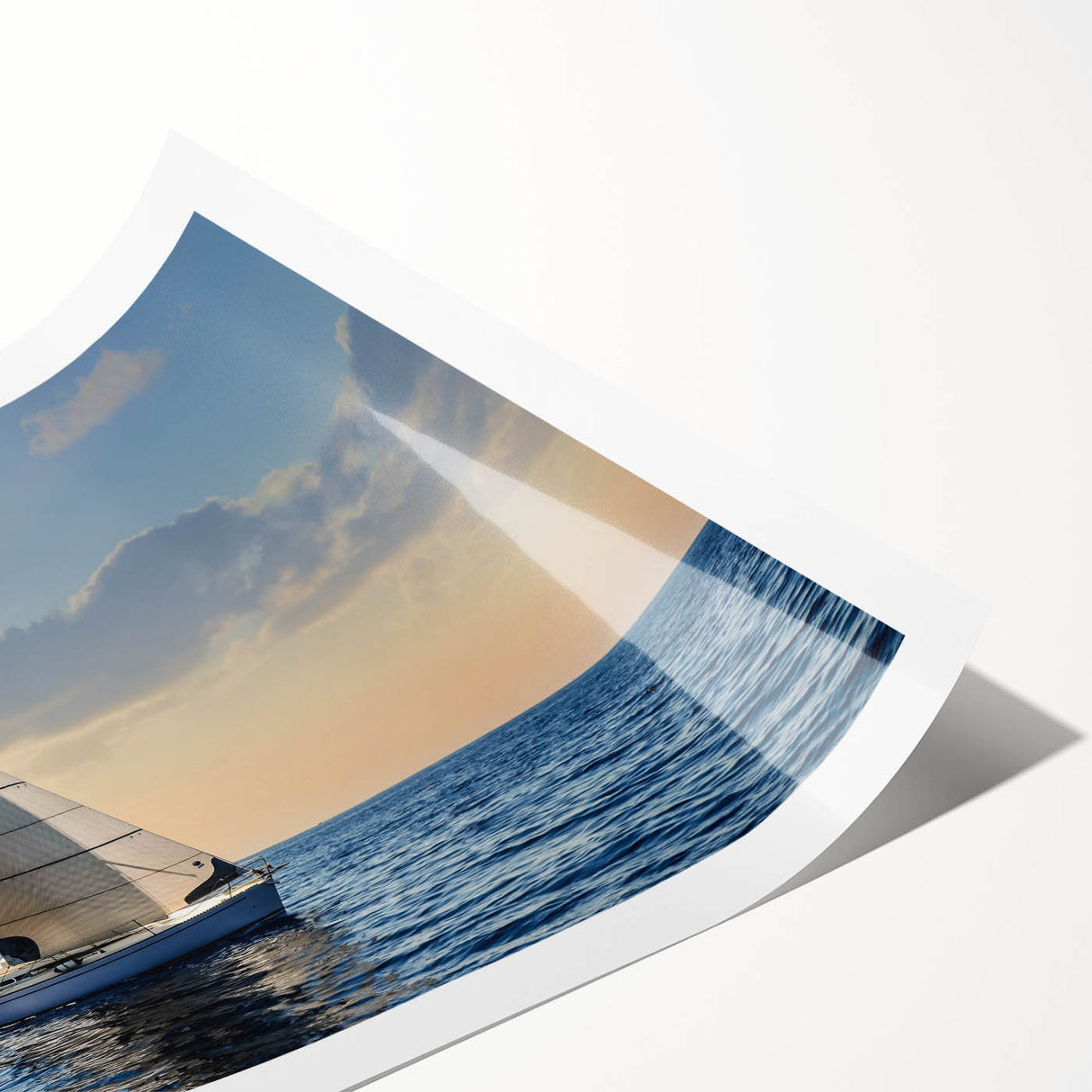 Extra large wall art depicting a sailboat on a rolled print, suitable for large living room decor.