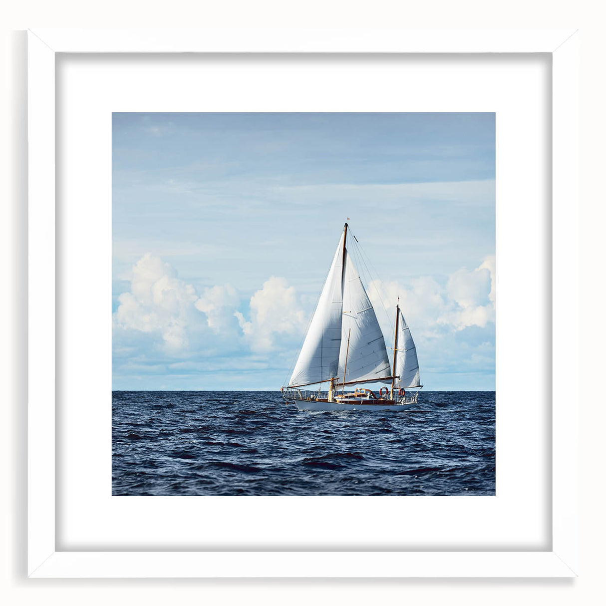 Abstract sailboat design in textured blue and white hues on a large framed canvas, ideal for living room decor.