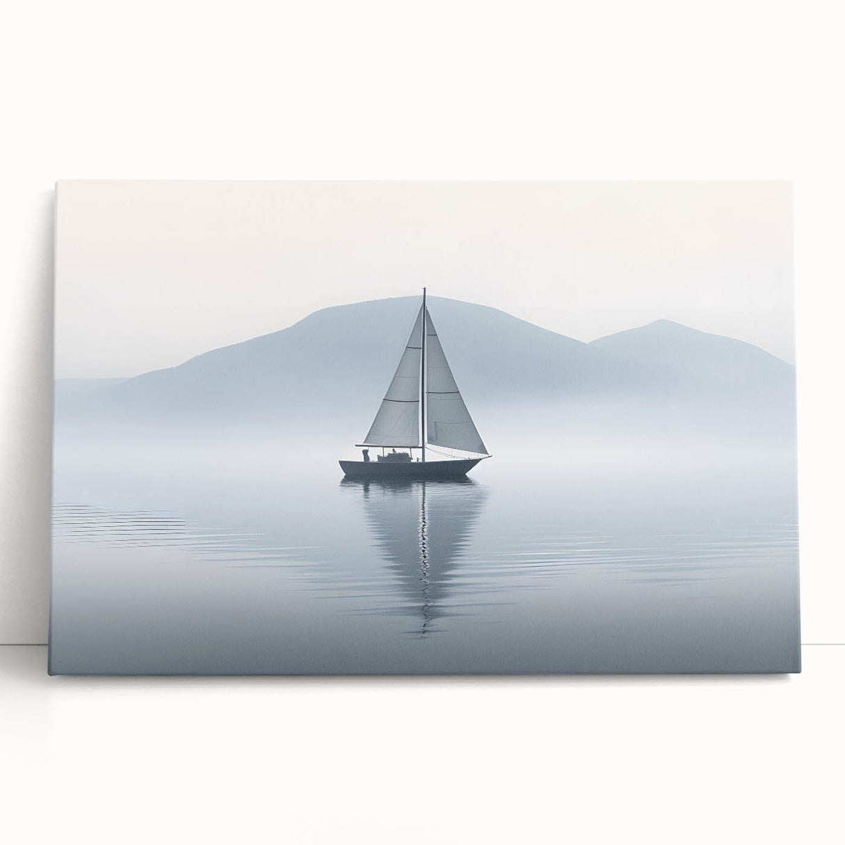 Black and white photo of a sailboat on a stretched canvas, ideal for kitchen wall art or bedroom ambiance.