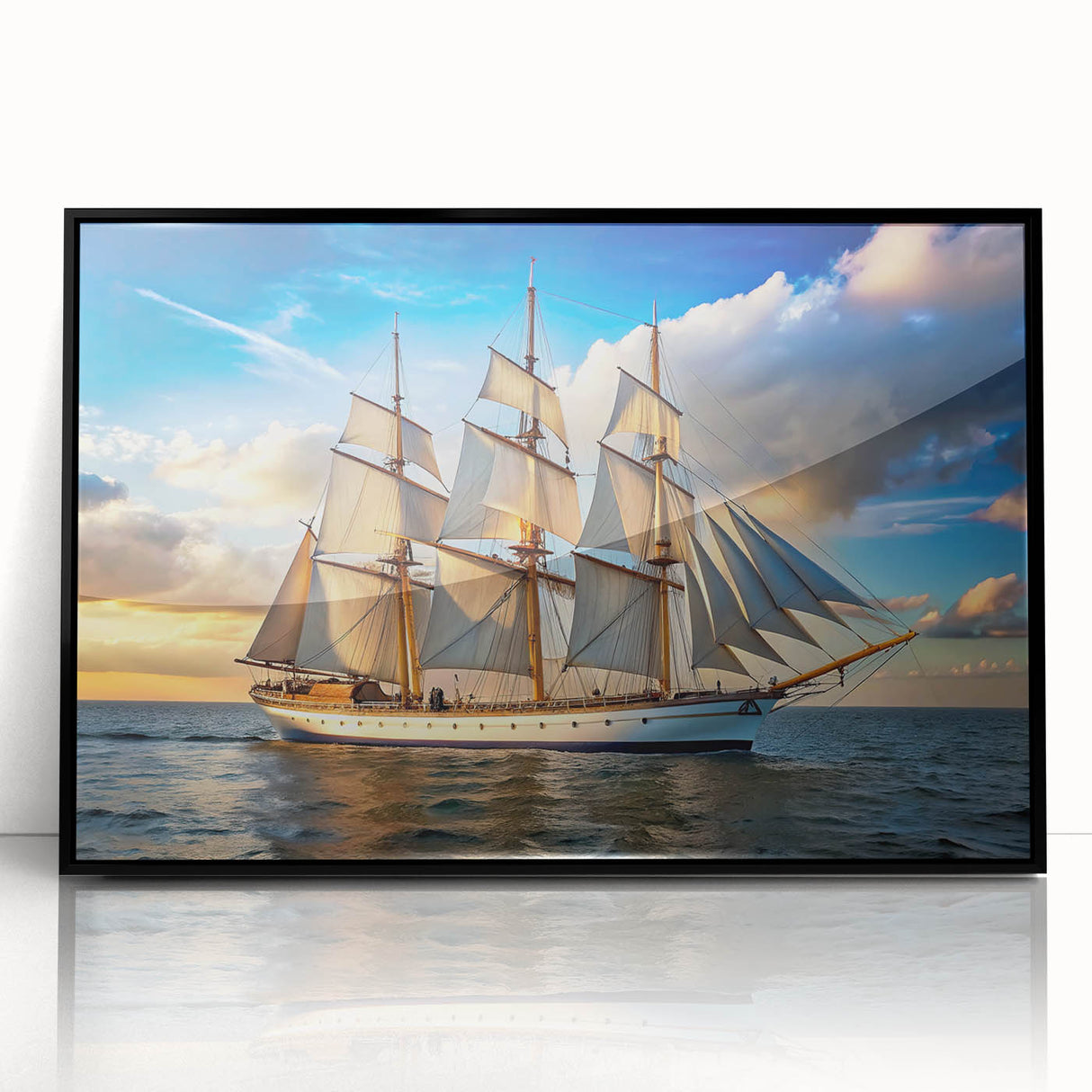 Large abstract wall art of a sailboat, rendered in mid-century modernist style with a muted color palette.