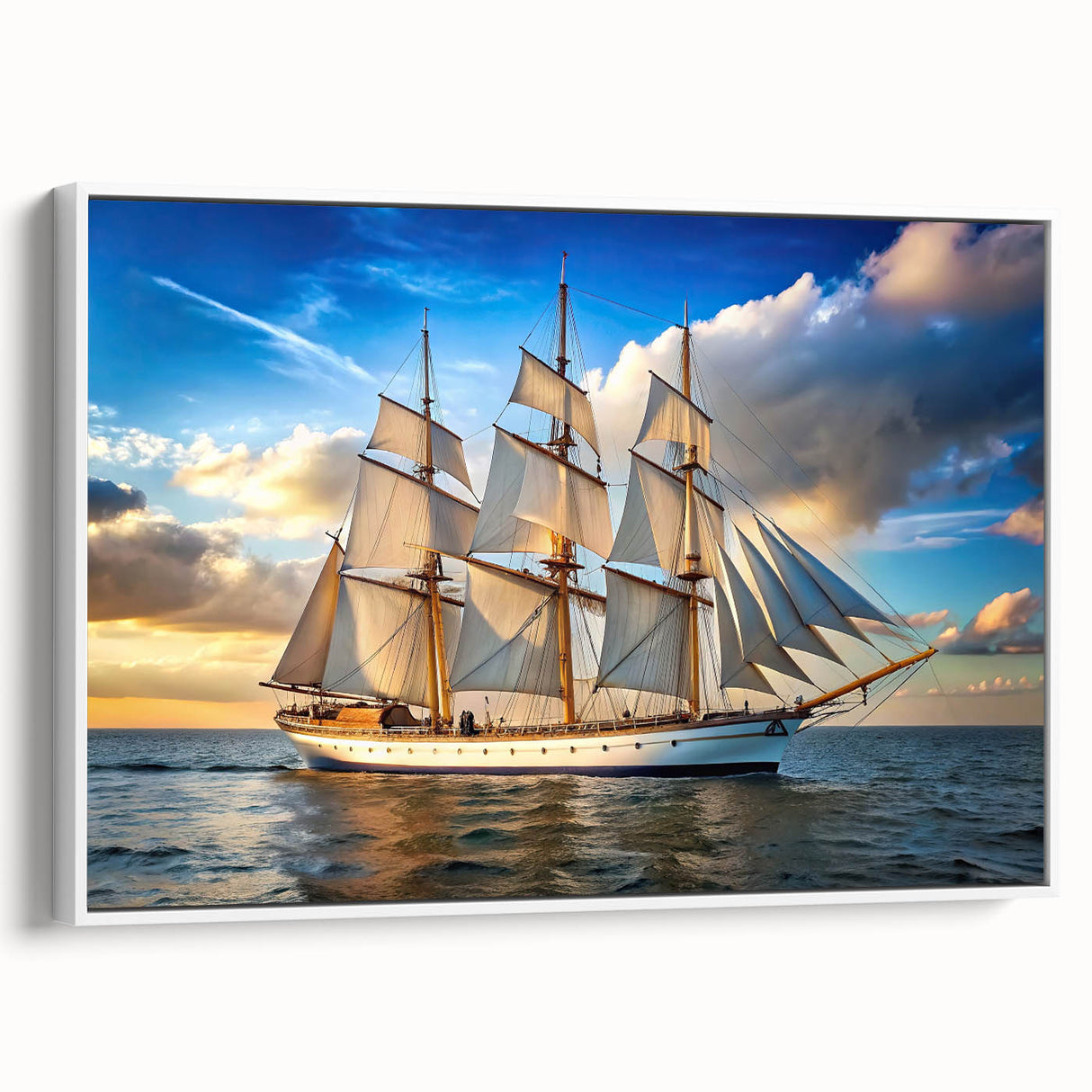 Framed canvas featuring a vintage-style sailboat on a muted black and gray sea, ideal for bedroom wall art.