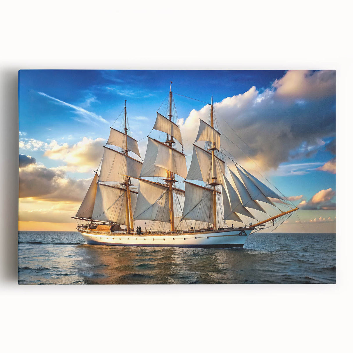 Black and white image of a sailboat on a stretched canvas, ideal for kitchen wall art.