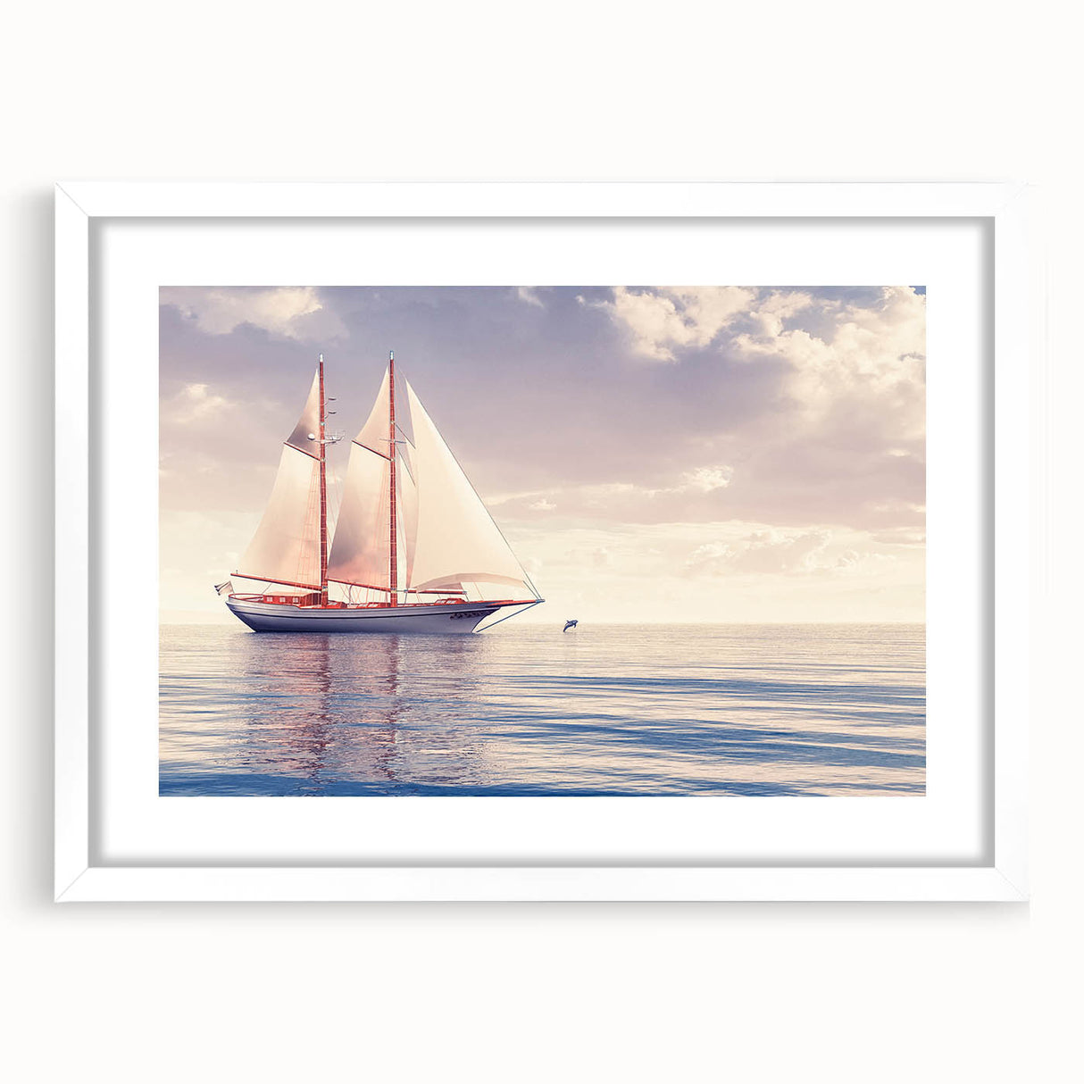 Extra large abstract art print of a sailboat, featuring textured blue and white tones on a framed canvas.
