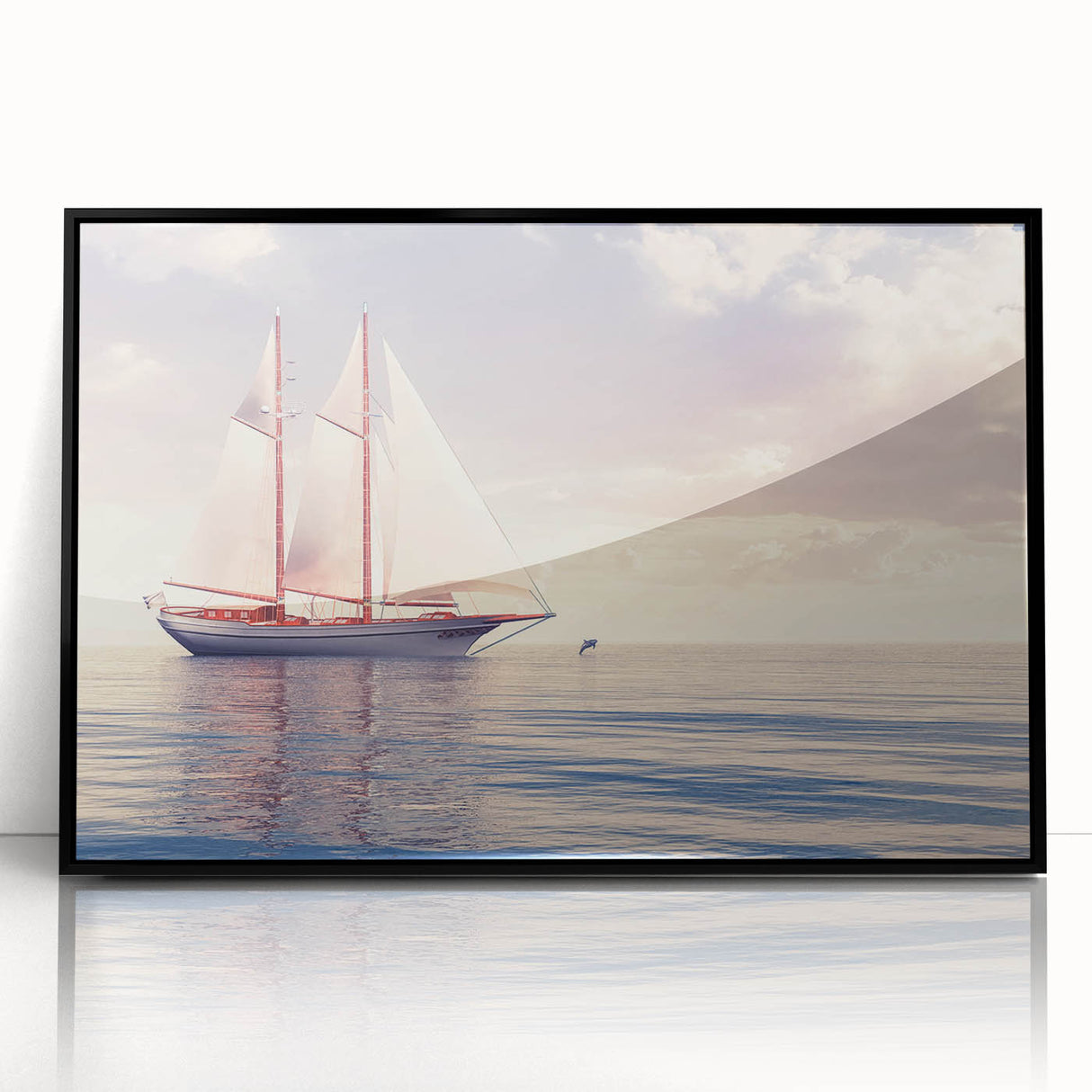 Large abstract wall art depicting a sailboat, rendered in bold black and white tones on a framed acrylic.