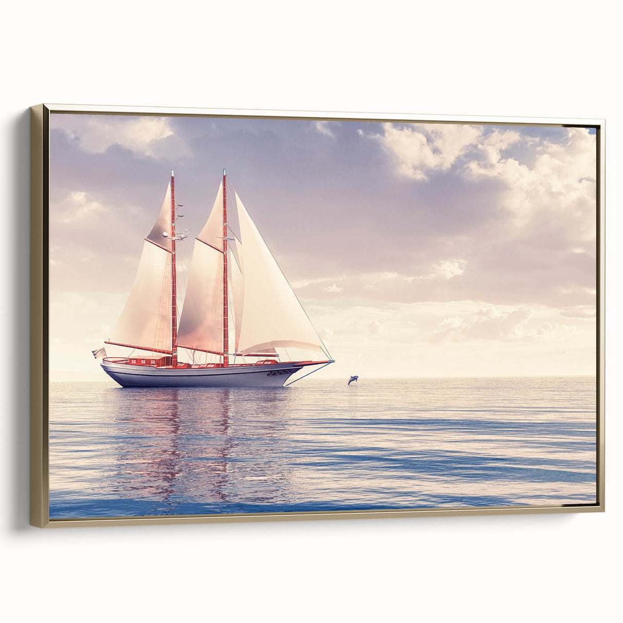 Framed canvas of a vintage-style sailboat, featuring a black and colorful art palette, ideal for office decor.