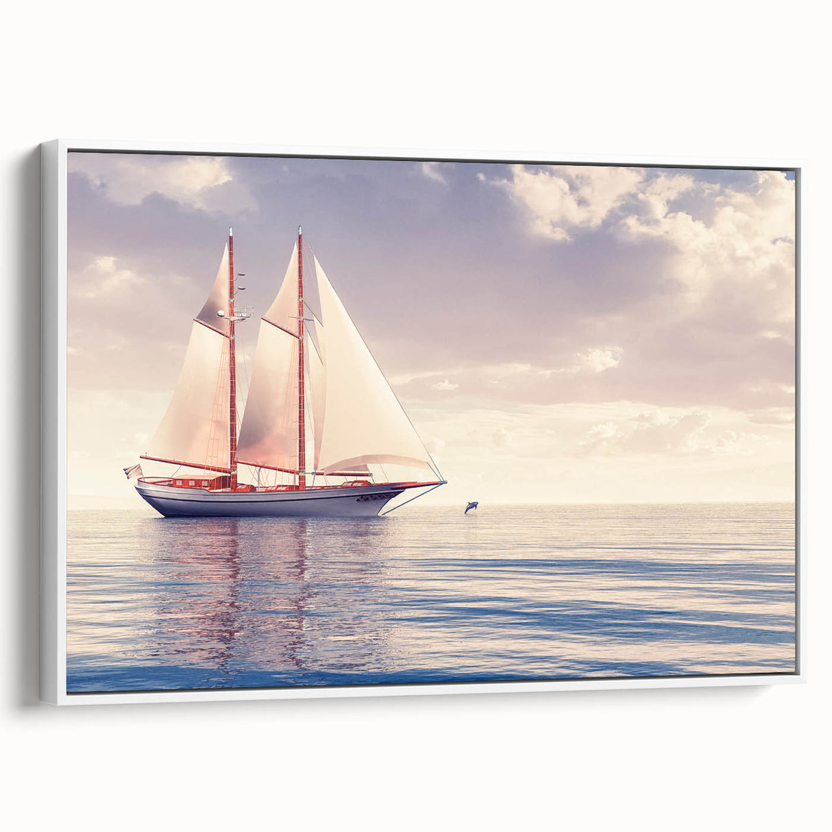 Framed canvas depicting a vintage sailboat in a landscape, rendered in black and white tones, ideal for bedroom wall art.