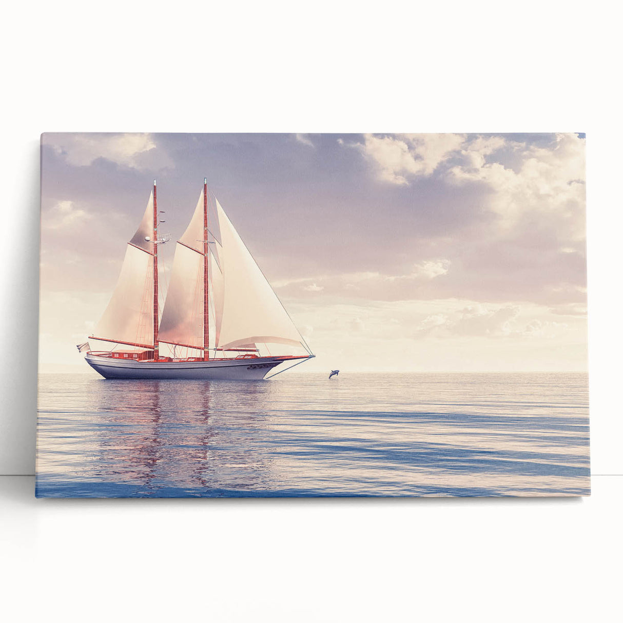 Sailboat silhouette in black and white on large stretched canvas, ideal for kitchen wall art or bedroom ambiance.