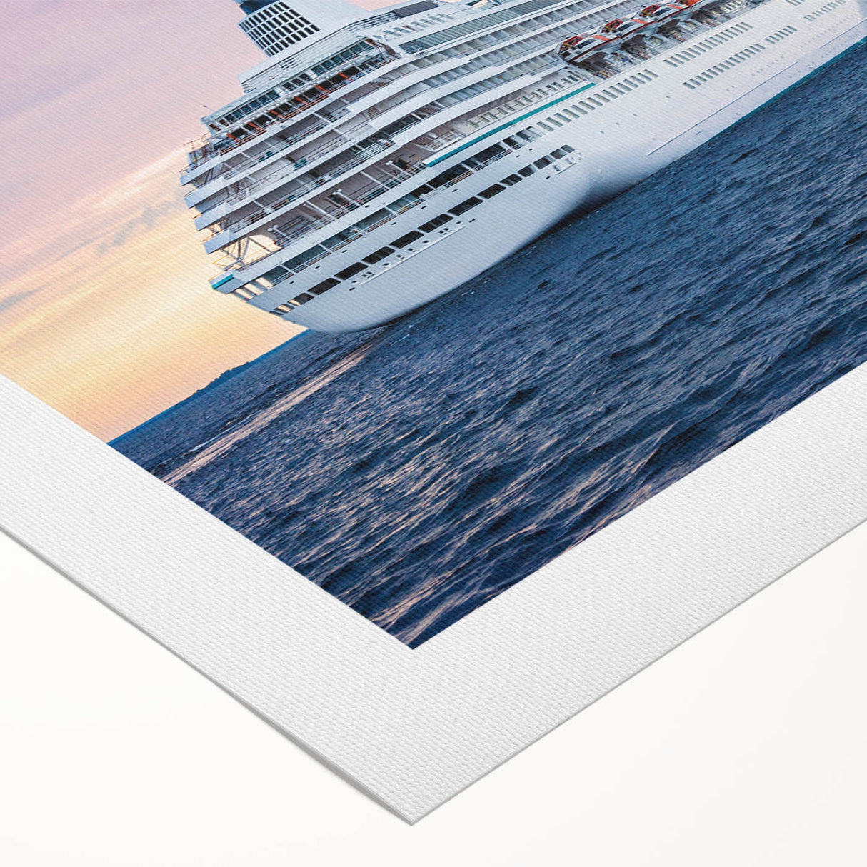 Art deco poster of a stylized vintage ship in muted blue and white tones on rolled canvas, ideal for dining room wall art.