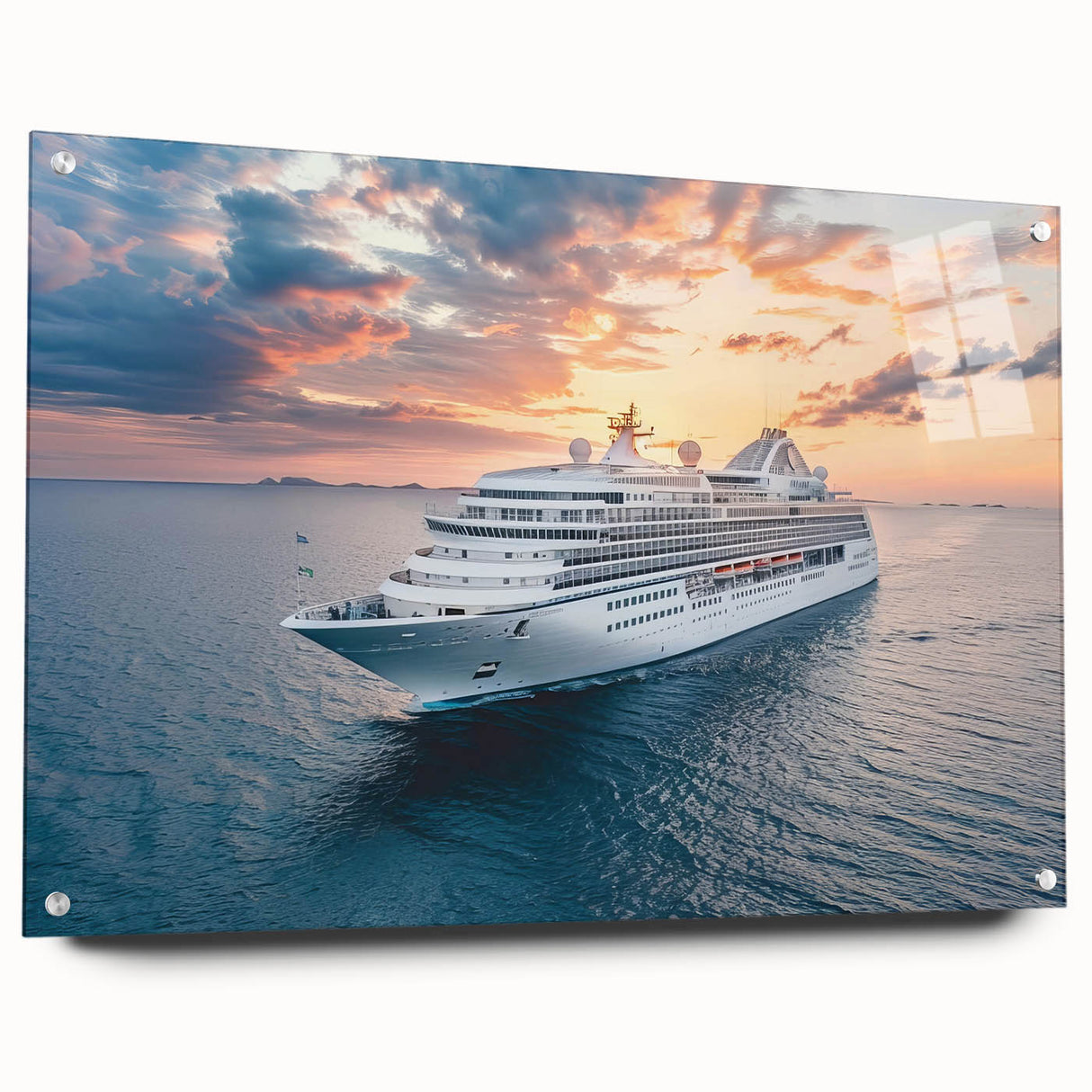 Acrylic print of a side view of a ship, rendered in large abstract style with grayscale tones.