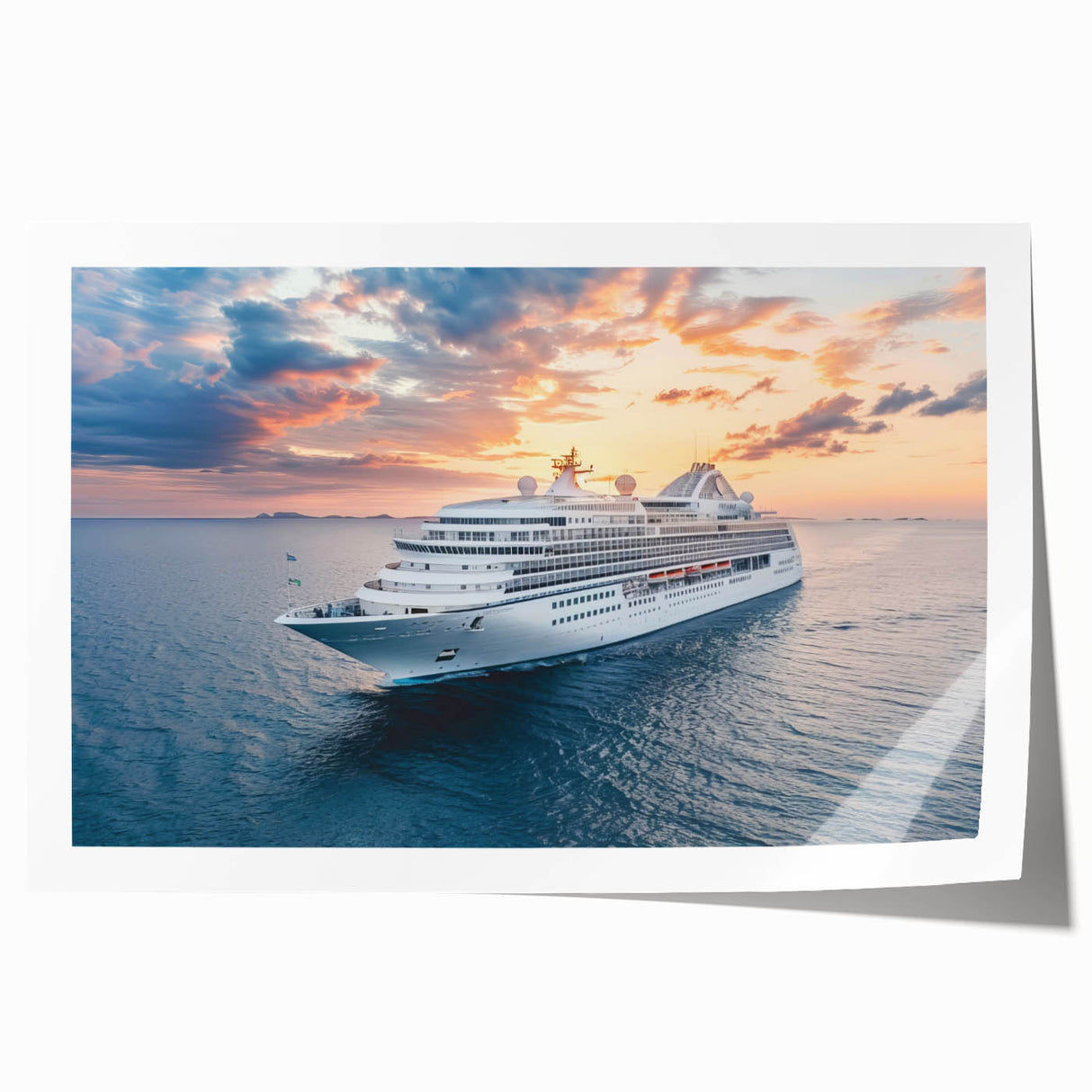 Extra large wall art featuring a ship at sea, rendered in muted blues and grays on rolled canvas.