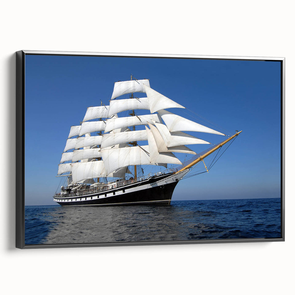Black and white framed canvas featuring a vintage ship design, ideal for bedroom wall decor.