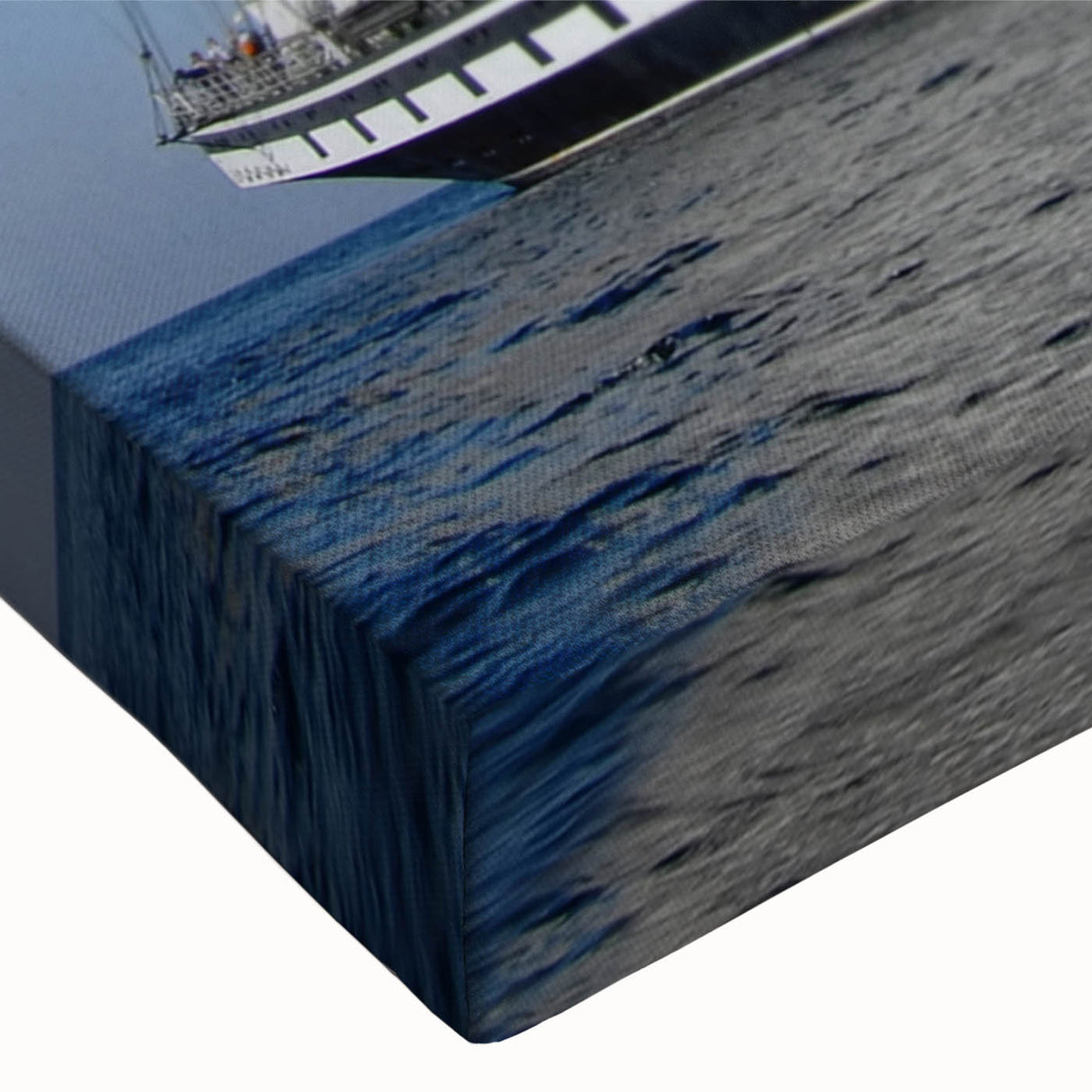 Black and white landscape art painting on stretched canvas featuring a ship, ideal for bedroom wall art.