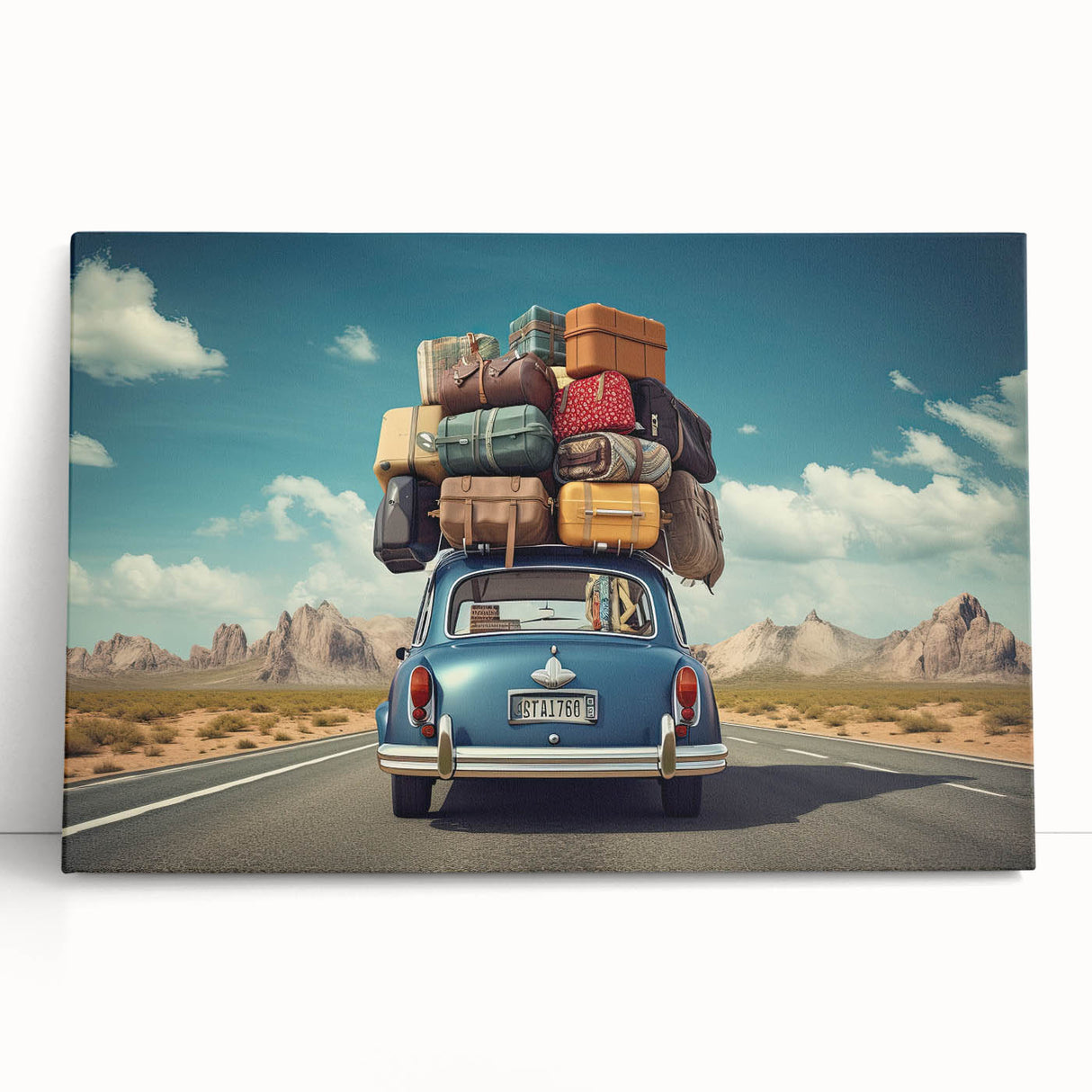 Black and white photo of a caravan on a stretched canvas, suitable as large kitchen wall art or for bedroom ambiance.