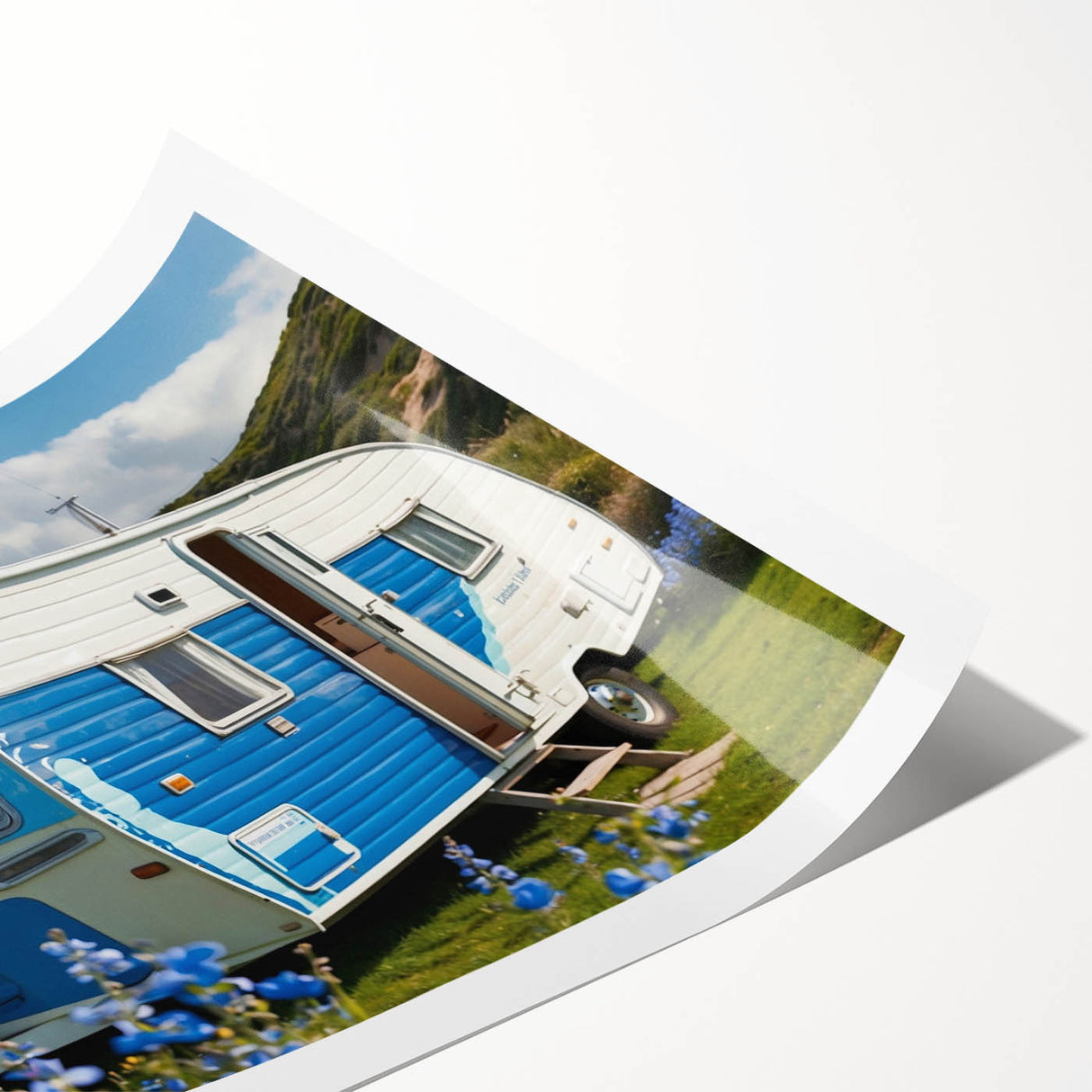 Extra large rolled print featuring line art flowers in soft pastel shades, ideal for large living room wall art.