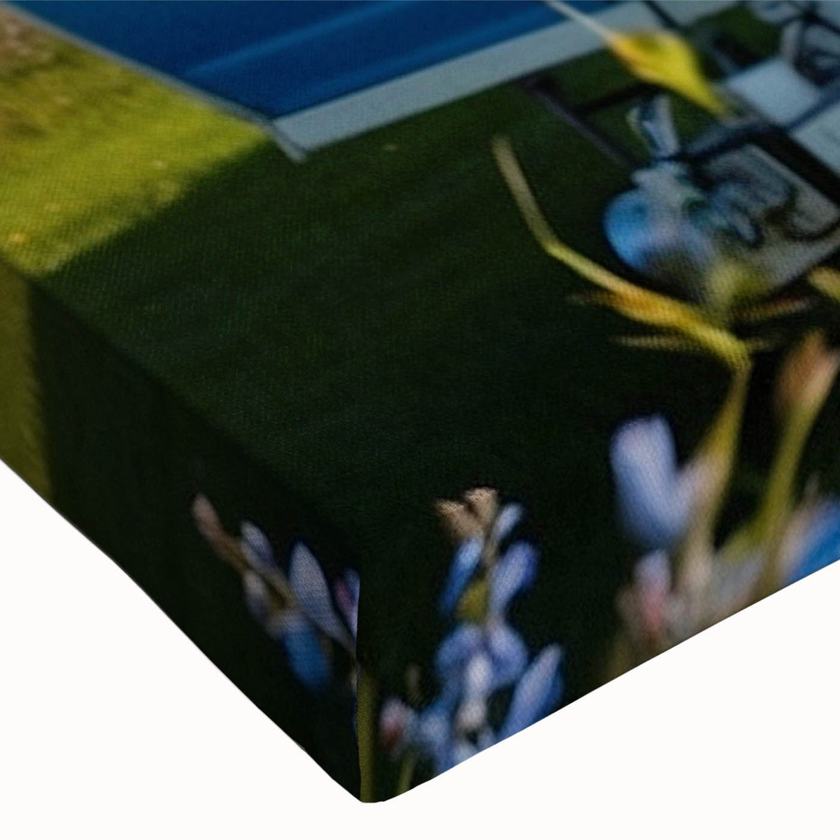 Black and white landscape art painting of a caravan on a stretched canvas, suitable for bedroom wall art.