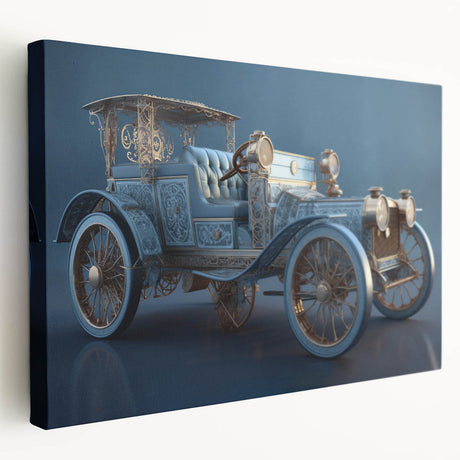 Side view of various colorful service vehicles on a stretched canvas, ideal for kitchen wall art.