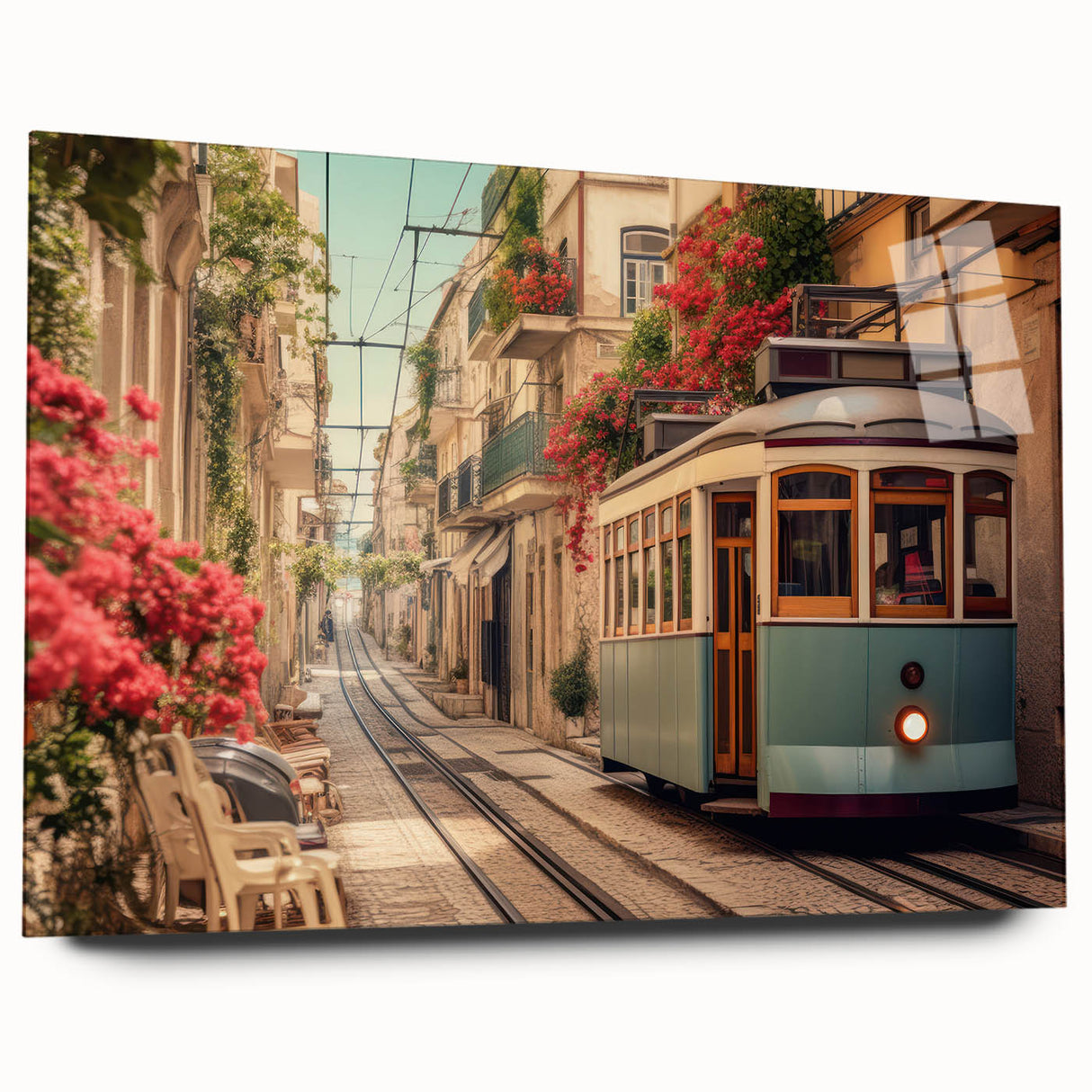 Acrylic print of a side view of various service vehicles in muted colors, ideal for bedroom or dining room art.