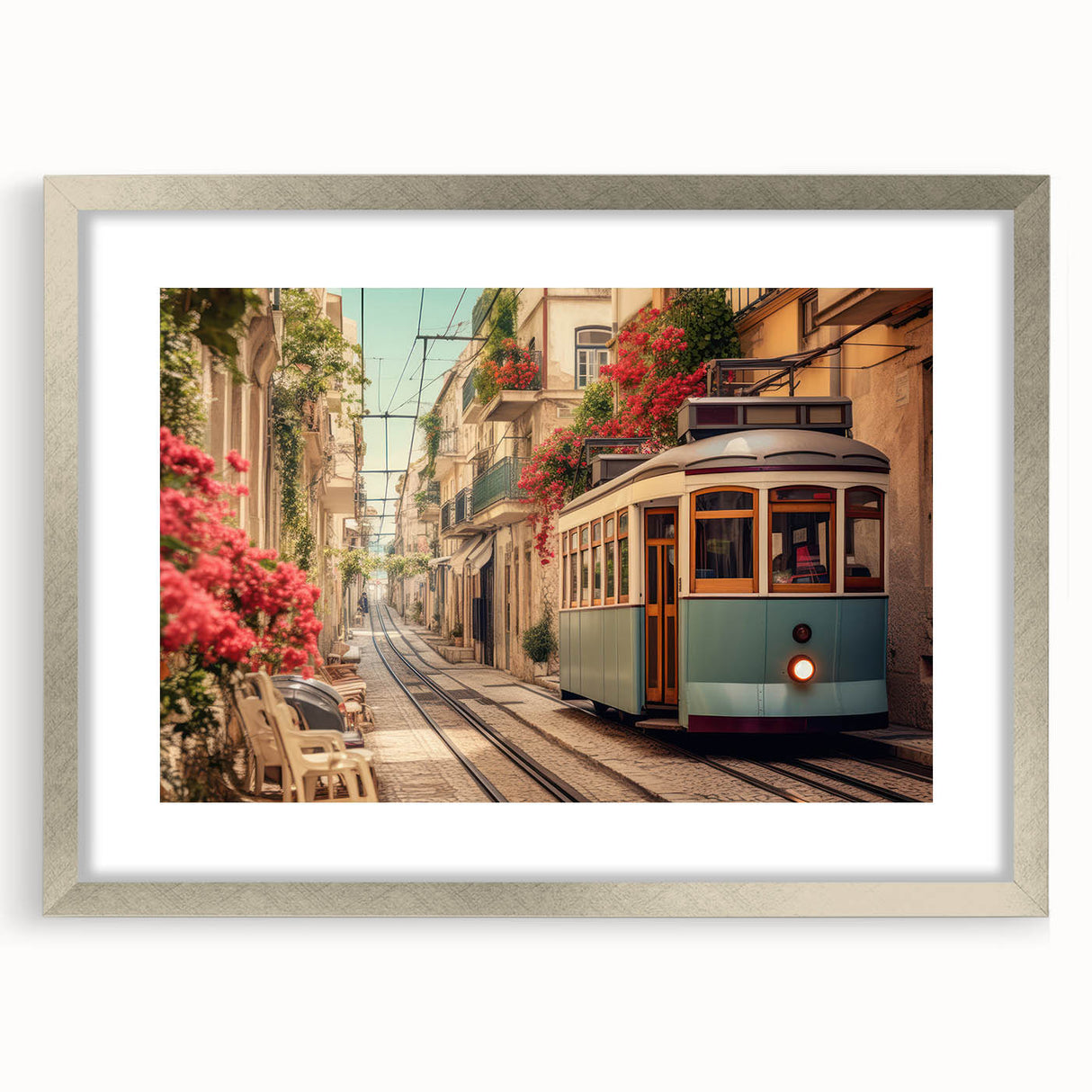 Textured abstract art print depicting various service vehicles in muted earth tones, ideal for bedroom wall art.