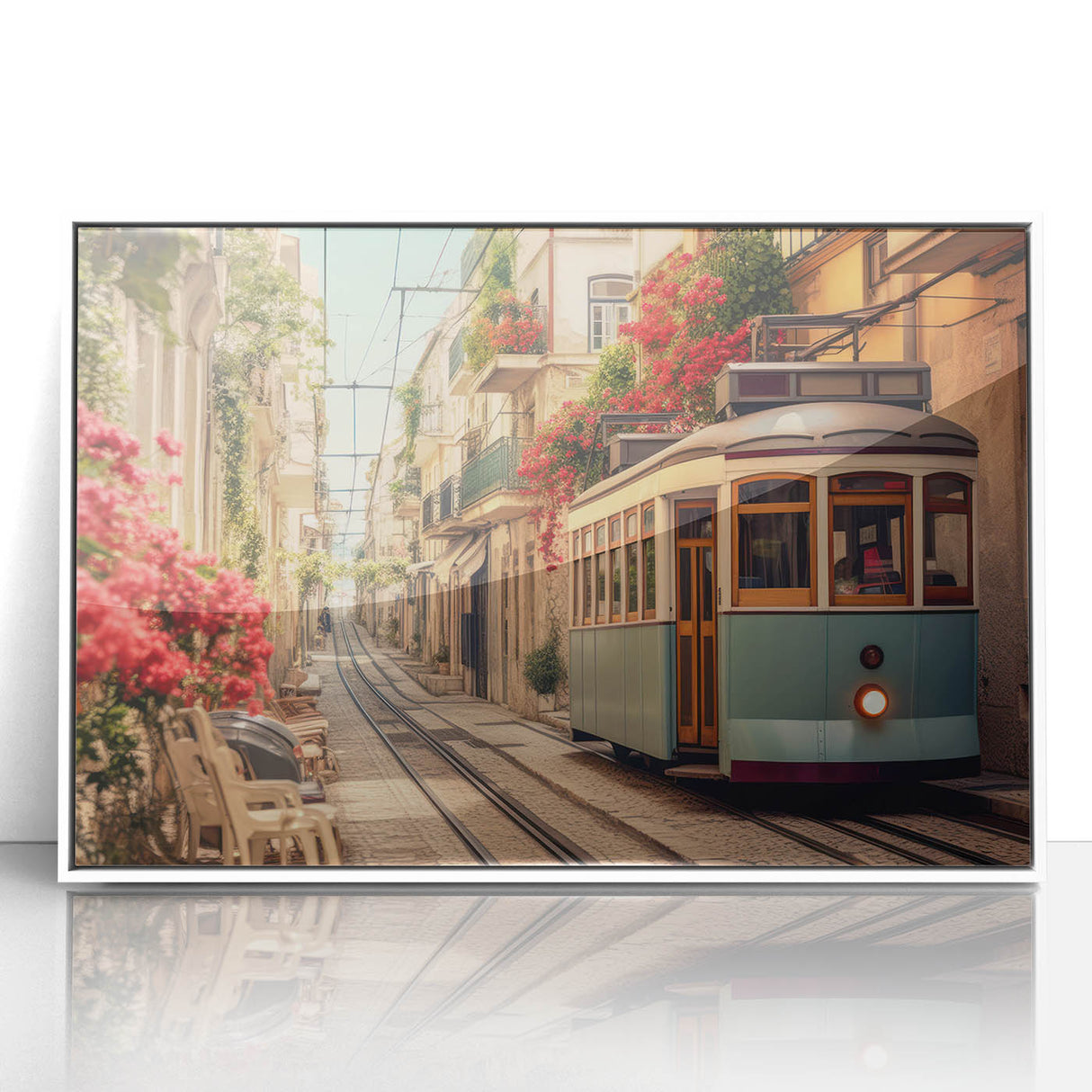 Art deco poster of stylized service vehicles in monochrome, framed acrylic, ideal for nursery wall art.