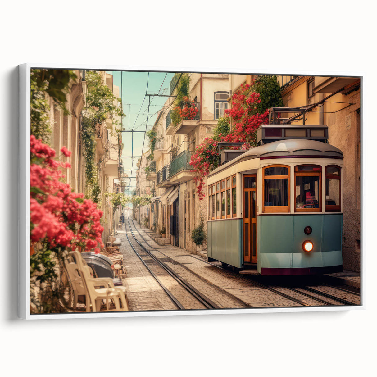 Vintage poster art of colorful service vehicles on a black background, framed canvas, ideal for living room decor.