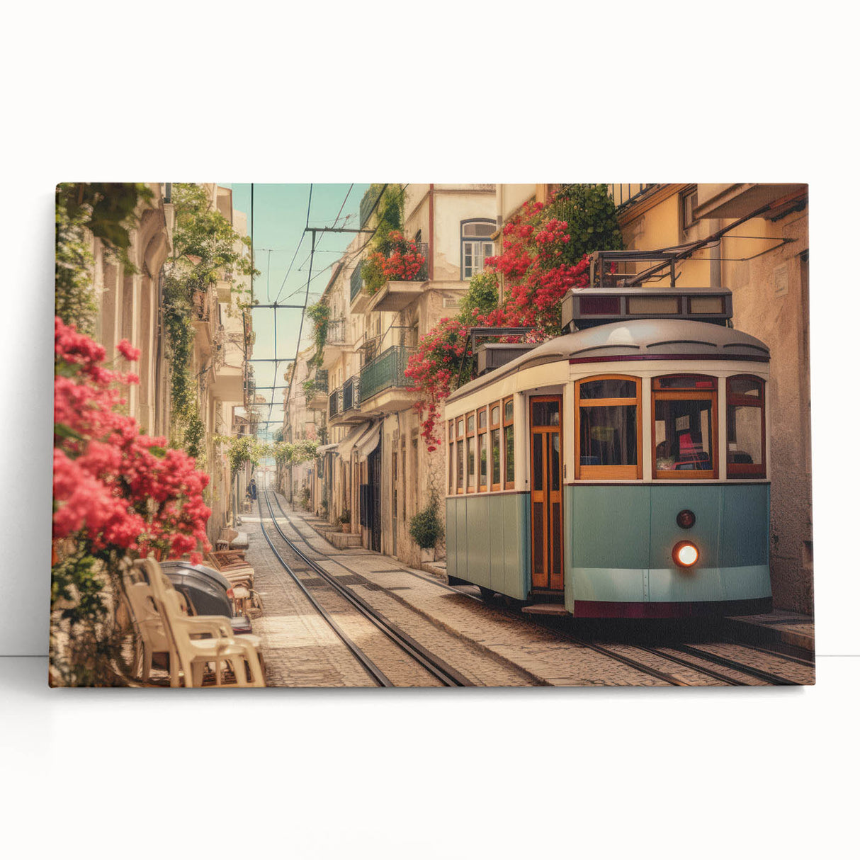 Black and white stretched canvas featuring a collection of vintage service vehicles, ideal for kitchen wall art.