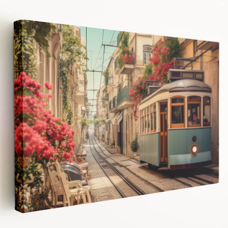 Large stretched canvas featuring a collection of service vehicles in a variety of colors, ideal for kitchen wall art.