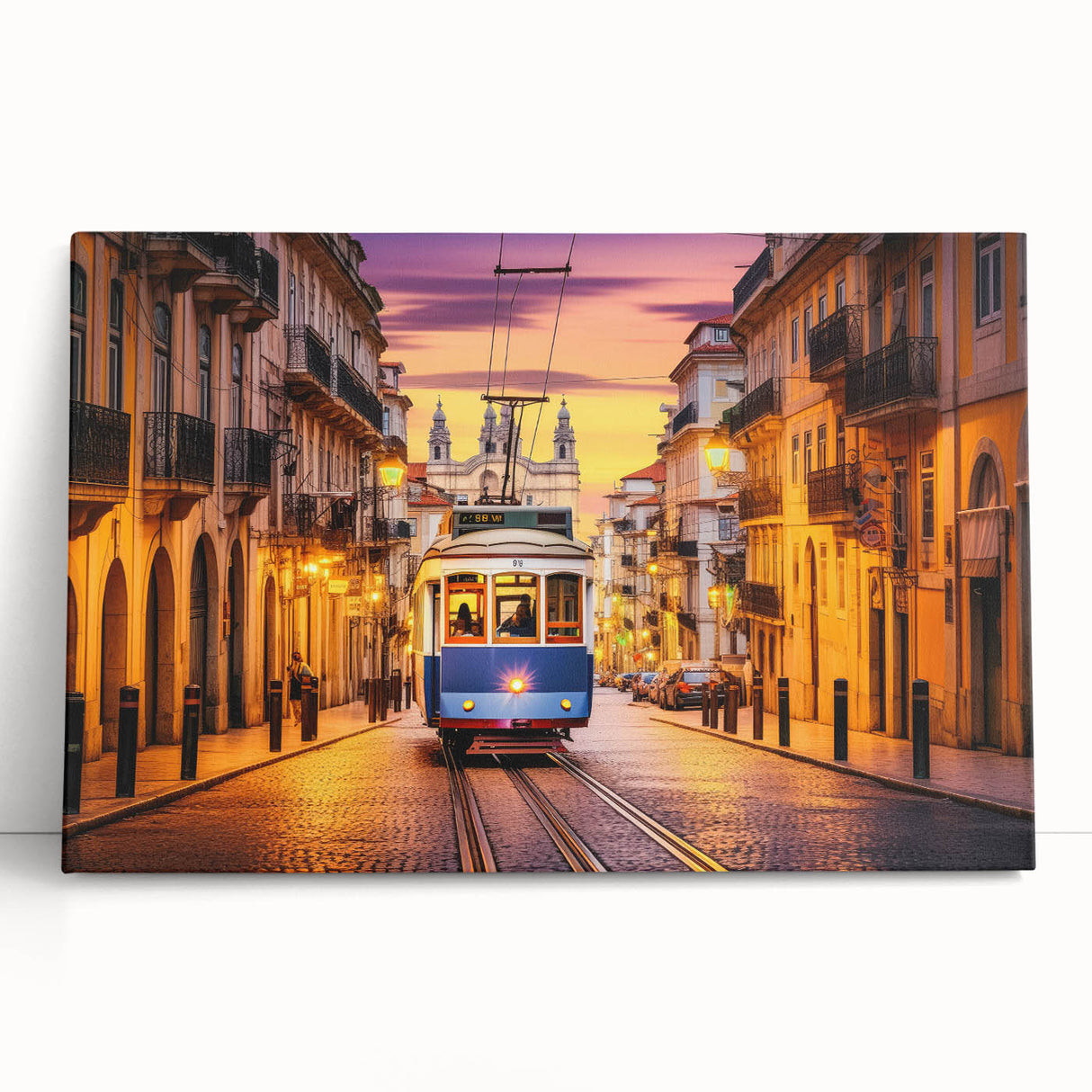 Black and white stretched canvas depicting a collection of vintage service vehicles, ideal for kitchen wall art.