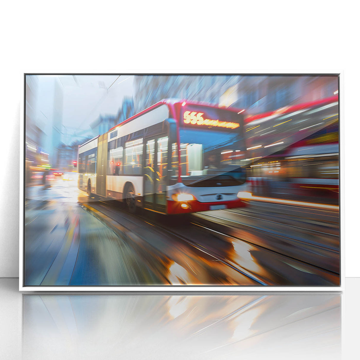 Art deco poster featuring a series of stylized vintage cars in monochrome tones on a white acrylic frame.