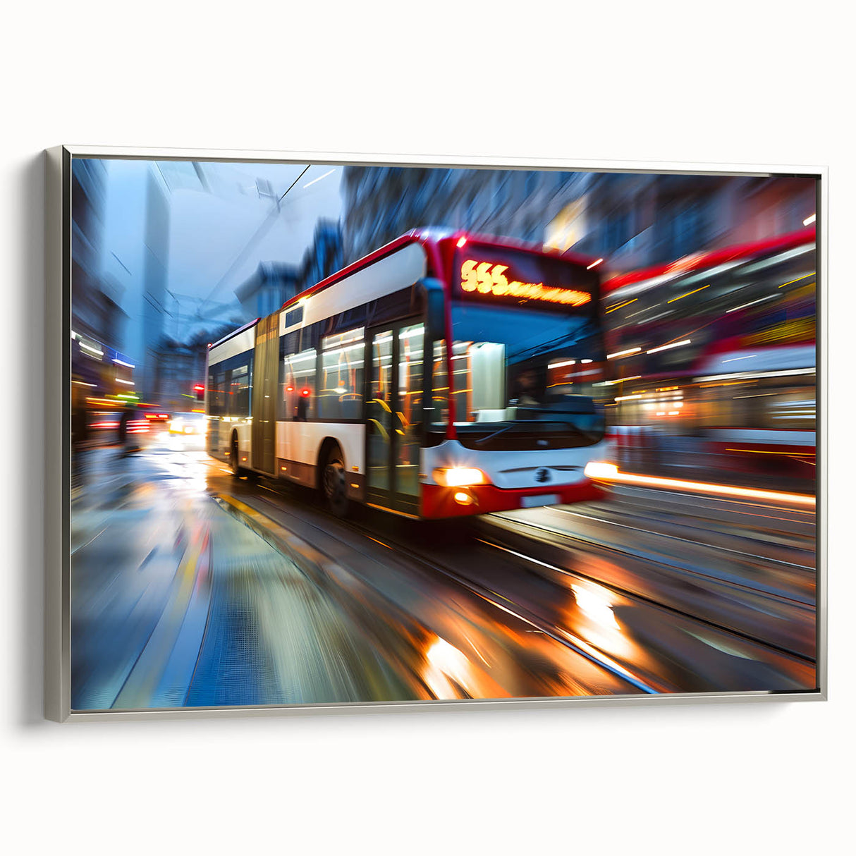 Framed canvas featuring a vintage poster of colorful landscape art paintings with a collection of service vehicles in black…