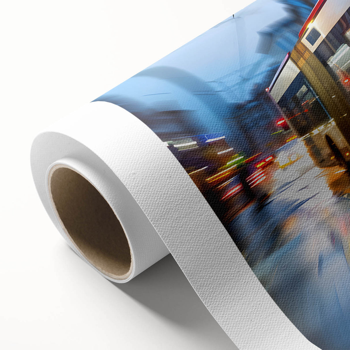 Art deco style poster of colorful vintage cars on rolled canvas, ideal for nursery wall art.