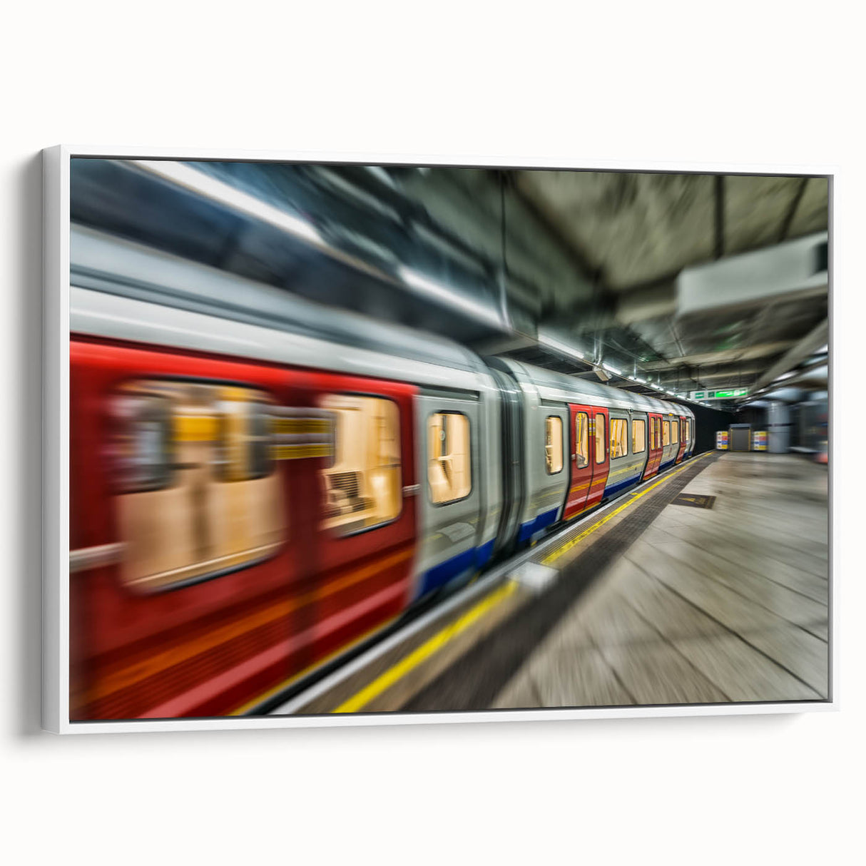 Framed canvas of a vintage poster featuring a colorful subway design, ideal for extra large living room wall art.
