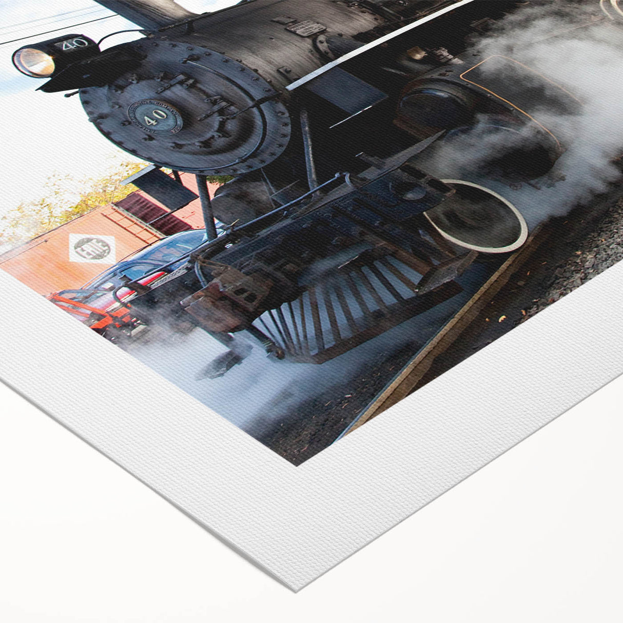 Art deco poster featuring a streamlined train in monochrome shades on rolled canvas, suitable for dining room decor.