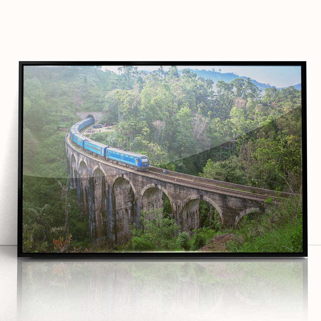 Large abstract wall art of a train in black and white tones on a framed acrylic, suitable for modern art wall decor.